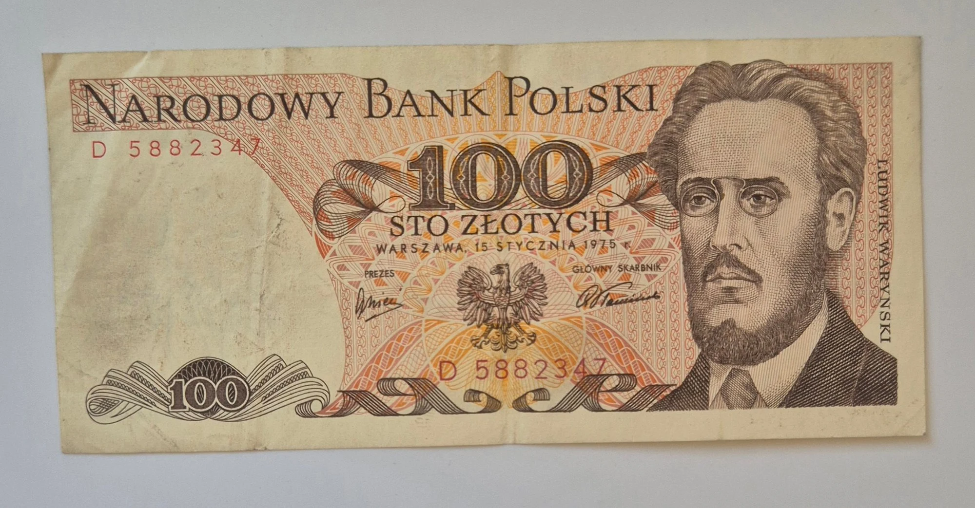 100 złotych 1975 (Ludwik Waryński)